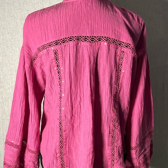 Free‎ People Button Up Pink Top- Cute Sleeves- XS - Picture 10 of 14